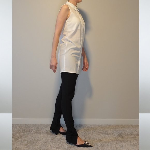 Quzu Collar Button Down White Sleeveless Button Down Shirt Size 6 / 38 / M - Picture 5 of 8